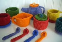 *SALE* Many Colored Wool Candy Tea Set for FOUR