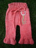 Wool Candy knit watermelon longies with flower applique and bell ruffle cuffs - small/newborn