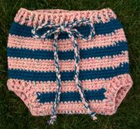 Wool Candy Striped pink and blue Peace Fleece crochet soaker - large