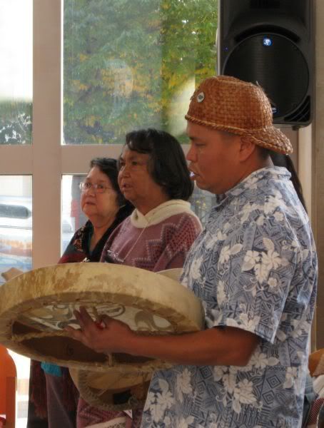 Eric &amp; Linda Day &amp; Connie Allen sing a song to Vi Hilbert and the audience at &quot;S'abadeb&quot; Welcoming Ceremonies at S.A.M 10-25-08