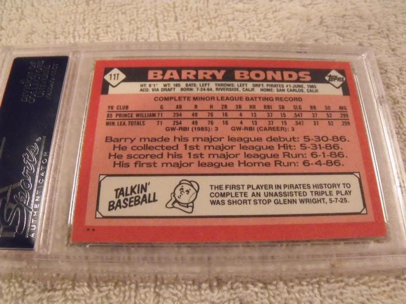 barry bonds pirates card. Barry Bonds Rookie Card