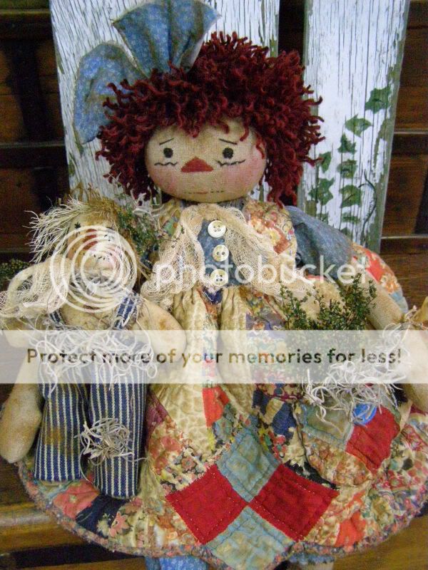 Primitive Raggedy Annie Doll Folk Art Raggedy Annie Scarecrow Doll Old Quilt