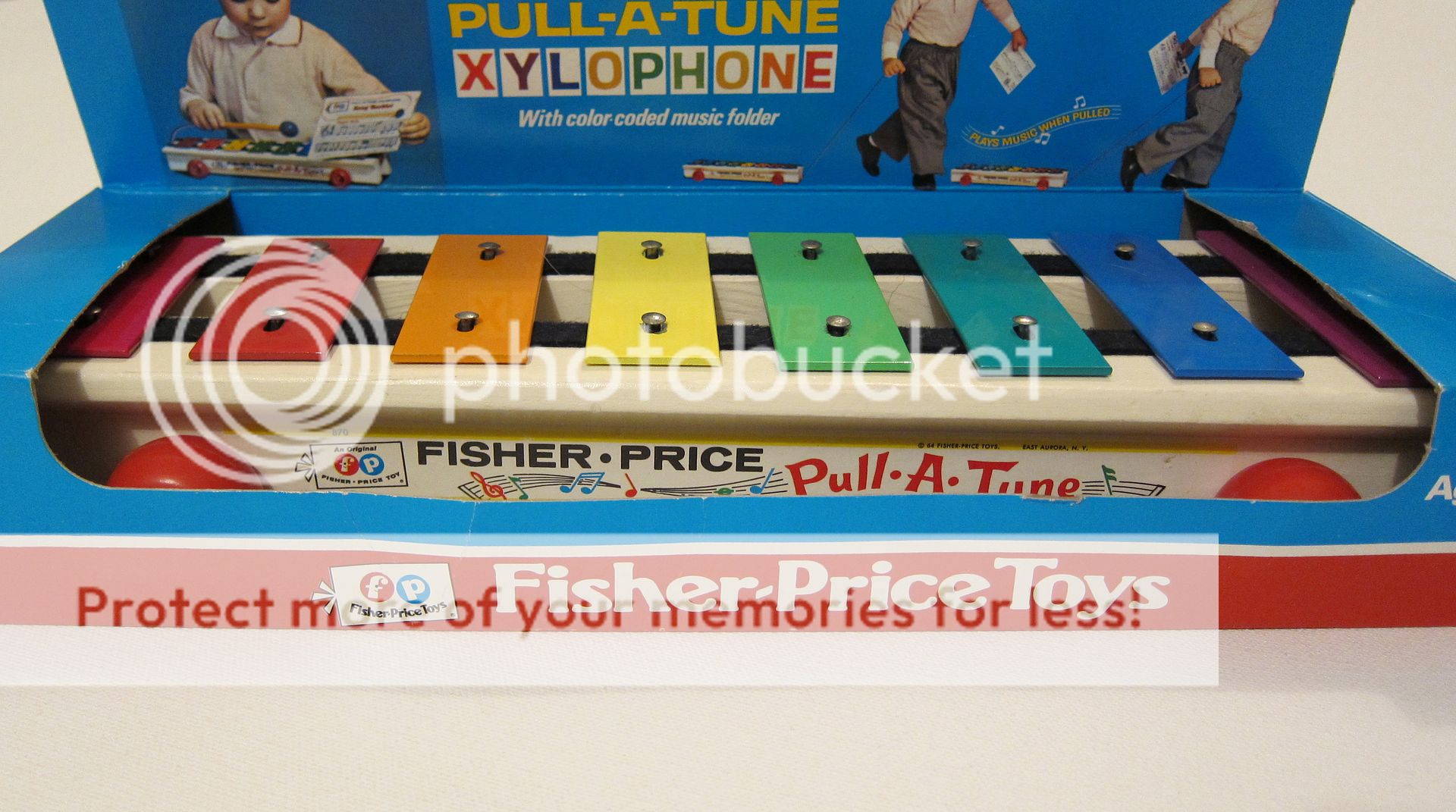 VINTAGE Fisher Price Pull A Tune Xylophone 870 toy w/ ORIGINAL BOX and 