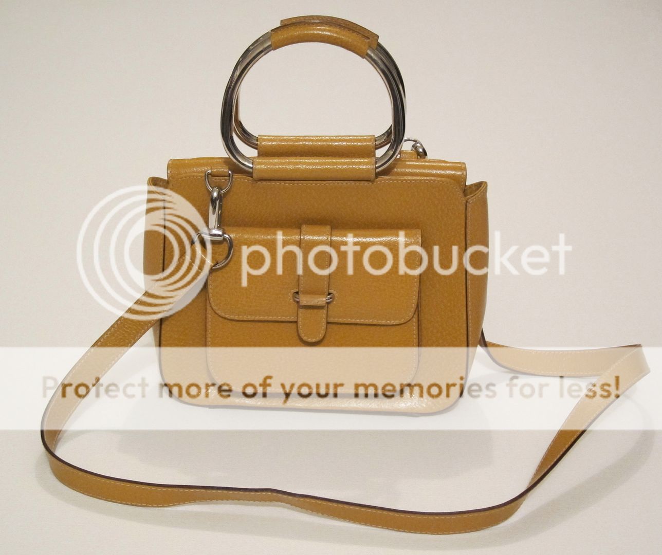 VINTAGE Gucci bag tan leather with ring handles / long strap CLASSIC 