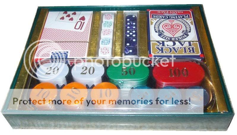 LUXURY MOTHER OF PEARL POKER CHIP, CARD, DICE SET  
