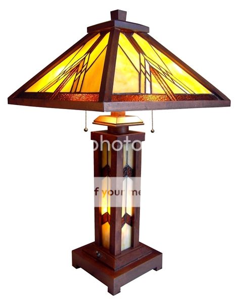 Handcrafted Mission Styled Tiffany Style Stained Glass Table Lamp w 