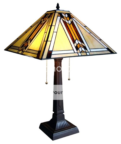 Handcrafted Mission Styled Tiffany Style Stained Glass Table Lamp w 15 