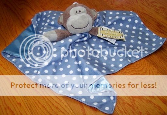 Baby Starters Monkey Snuggle Buddy Slate Blue Polka Dot Security Blanket Rattle