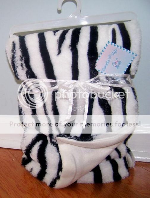 Black White Zebra Stripe Print Minky Faux Fur Elements of Style Baby Blanket